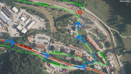 grafika - potek poti do mostu Orešnik